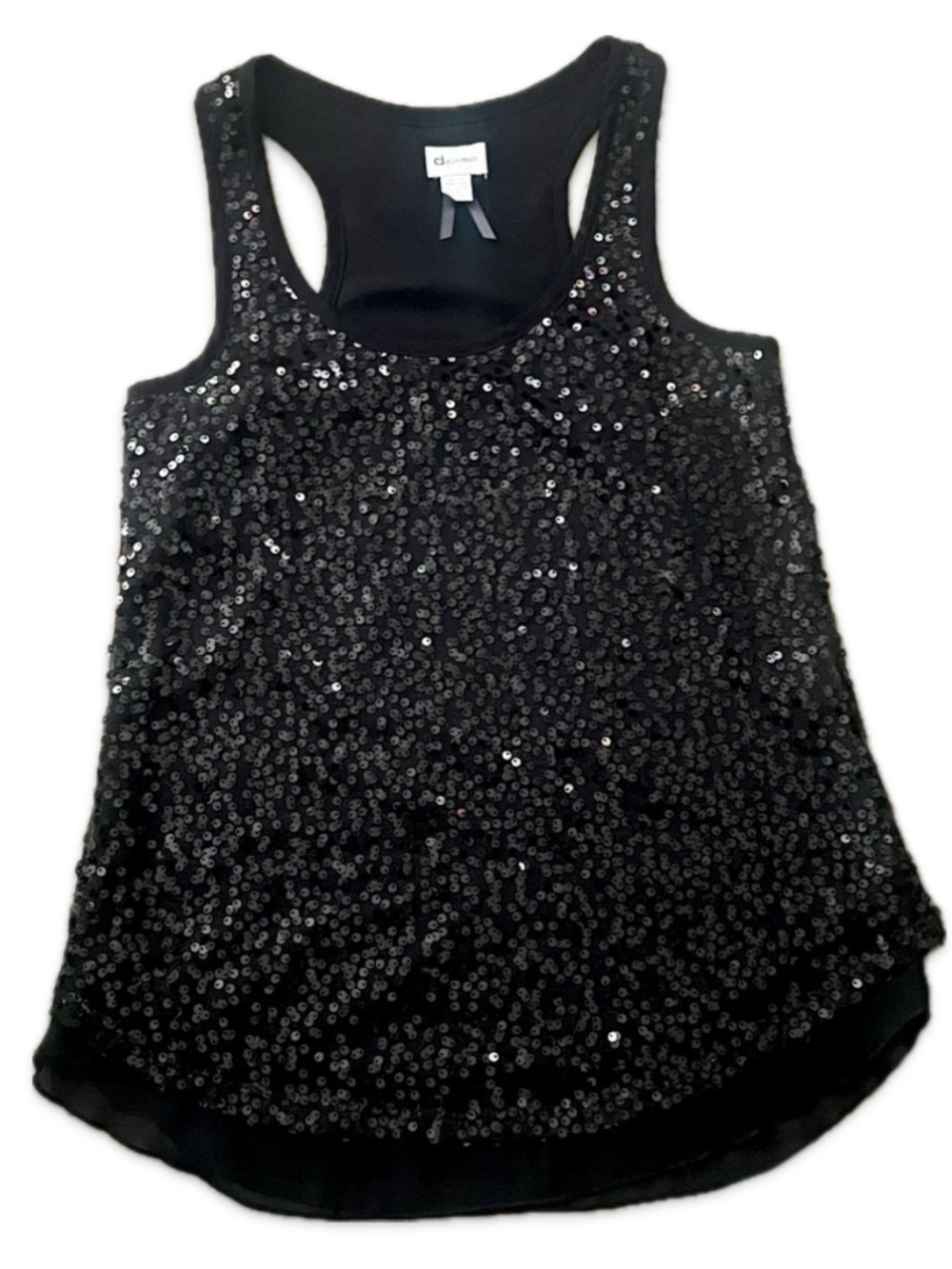 Dynamite Black Sequin Racerback Tank Top Fully Lined Sparkle XS